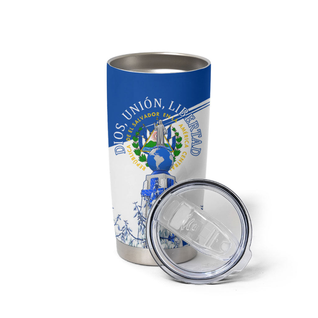 El Salvador Divine Savior Monument Tumbler Cup Flor De Izote Coat Of Arms Fighter Jets Art