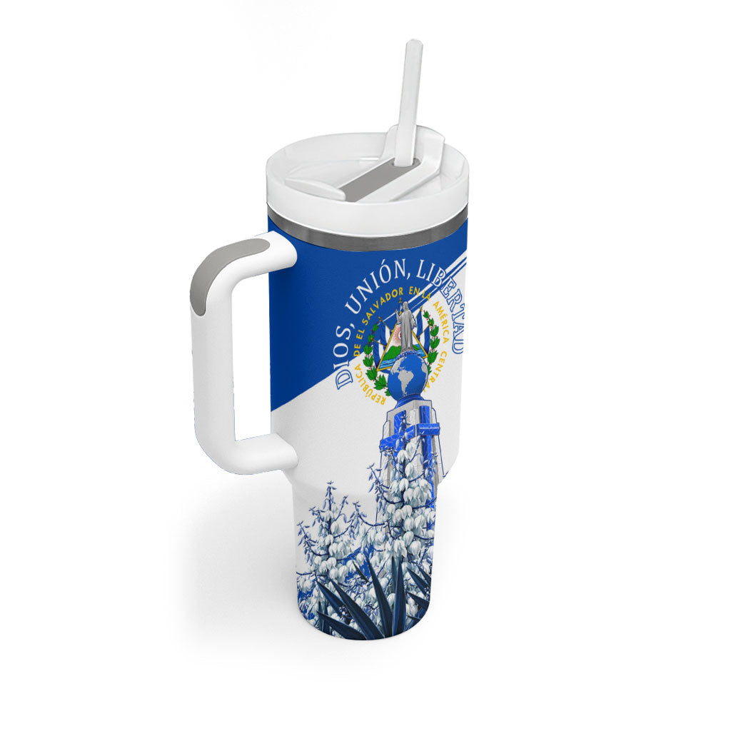 El Salvador Divine Savior Monument Tumbler With Handle Flor De Izote Coat Of Arms Fighter Jets Art
