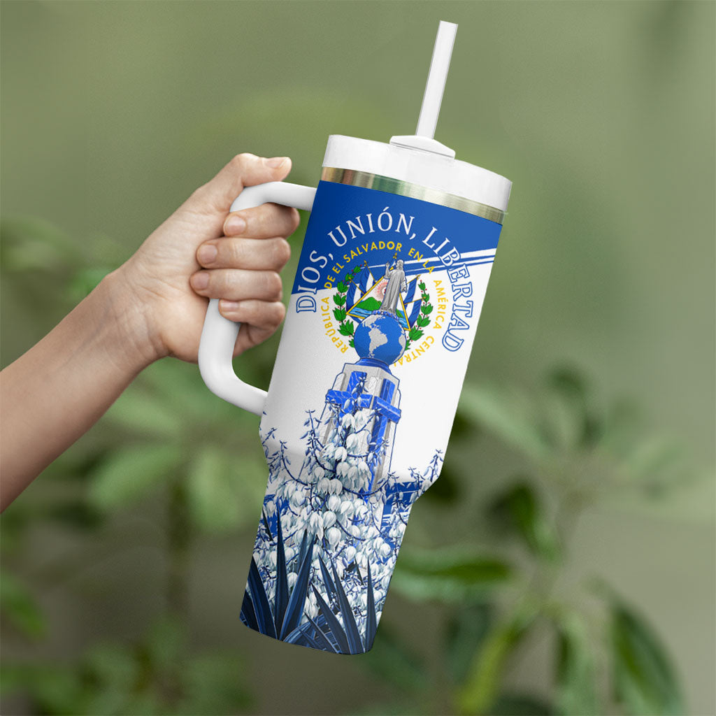 El Salvador Divine Savior Monument Tumbler With Handle Flor De Izote Coat Of Arms Fighter Jets Art