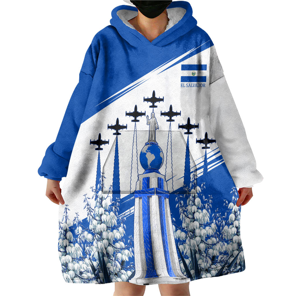 El Salvador Divine Savior Monument Wearable Blanket Hoodie Flor De Izote Coat Of Arms Fighter Jets Art