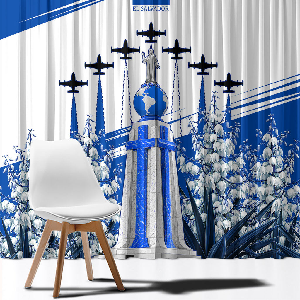 El Salvador Divine Savior Monument Window Curtain Flor De Izote Coat Of Arms Fighter Jets Art