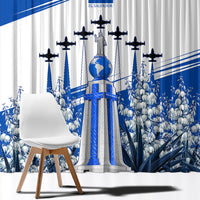 El Salvador Divine Savior Monument Window Curtain Flor De Izote Coat Of Arms Fighter Jets Art