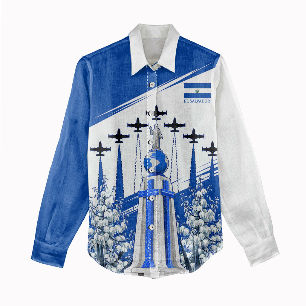 El Salvador Divine Savior Monument Women Casual Shirt Flor De Izote Coat Of Arms Fighter Jets Art