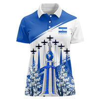 El Salvador Divine Savior Monument Women Polo Shirt Flor De Izote Coat Of Arms Fighter Jets Art