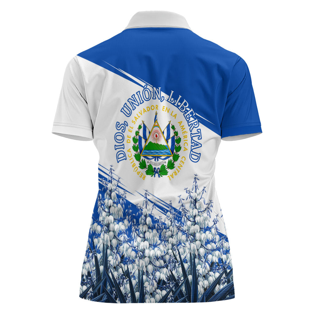 El Salvador Divine Savior Monument Women Polo Shirt Flor De Izote Coat Of Arms Fighter Jets Art