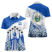 El Salvador Divine Savior Monument Women Polo Shirt Flor De Izote Coat Of Arms Fighter Jets Art