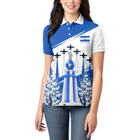 El Salvador Divine Savior Monument Women Polo Shirt Flor De Izote Coat Of Arms Fighter Jets Art