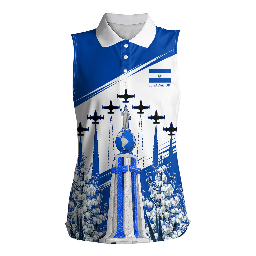 El Salvador Divine Savior Monument Women Sleeveless Polo Shirt Flor De Izote Coat Of Arms Fighter Jets Art