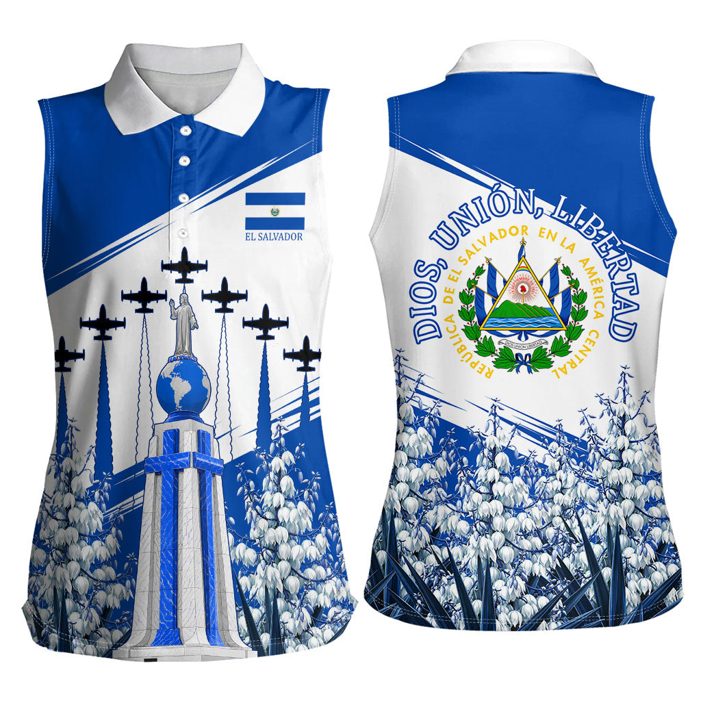 El Salvador Divine Savior Monument Women Sleeveless Polo Shirt Flor De Izote Coat Of Arms Fighter Jets Art
