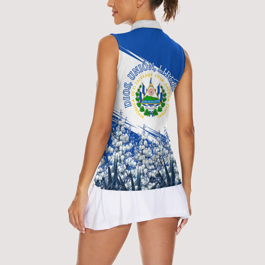 El Salvador Divine Savior Monument Women Sleeveless Polo Shirt Flor De Izote Coat Of Arms Fighter Jets Art