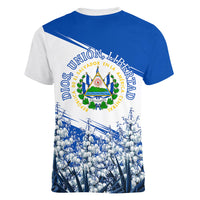 El Salvador Divine Savior Monument Women V-Neck T-Shirt Flor De Izote Coat Of Arms Fighter Jets Art