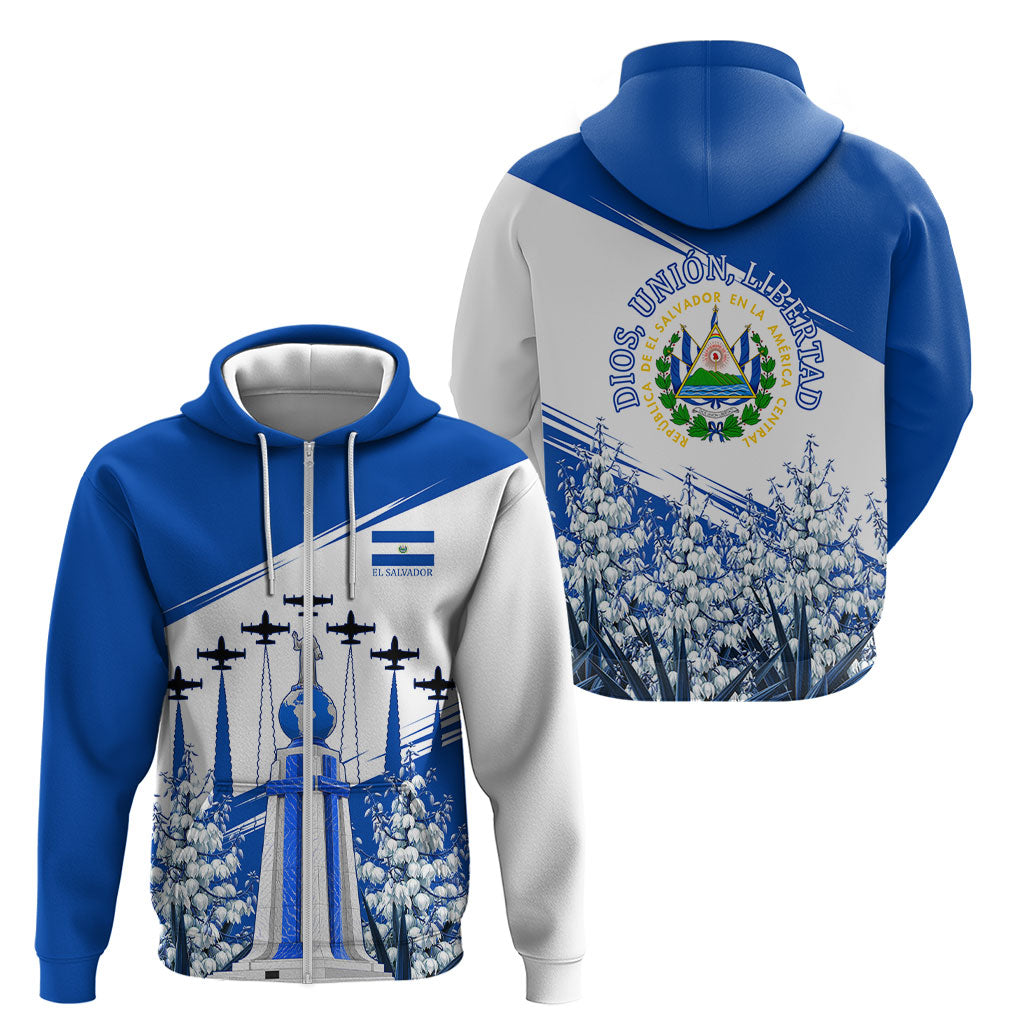 El Salvador Divine Savior Monument Zip Hoodie Flor De Izote Coat Of Arms Fighter Jets Art
