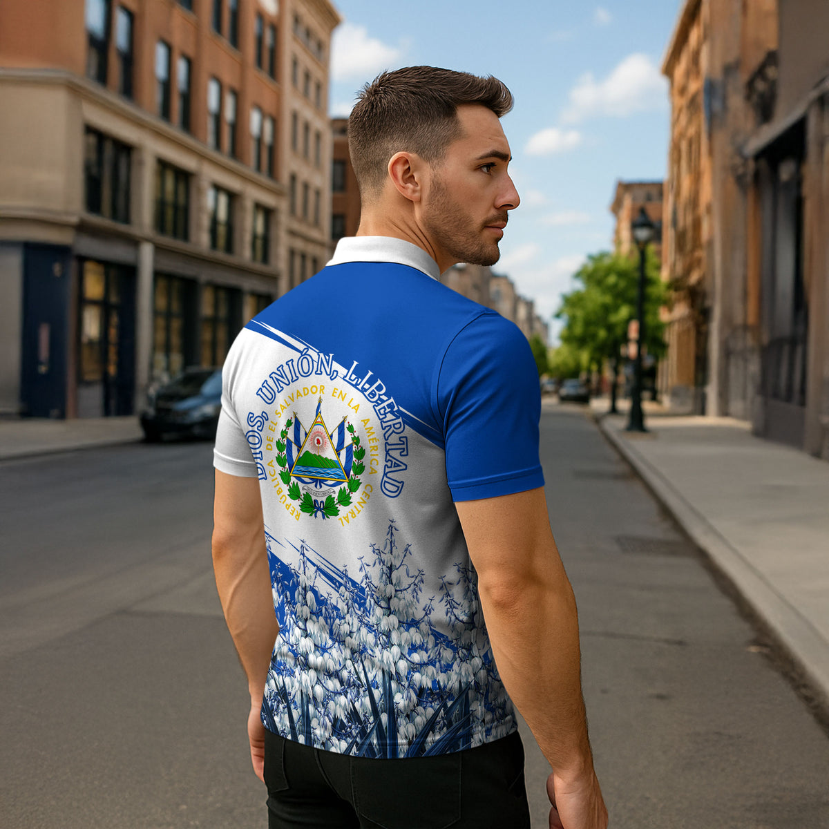 El Salvador Divine Savior Monument Zipper Polo Shirt Flor De Izote Coat Of Arms Fighter Jets Art