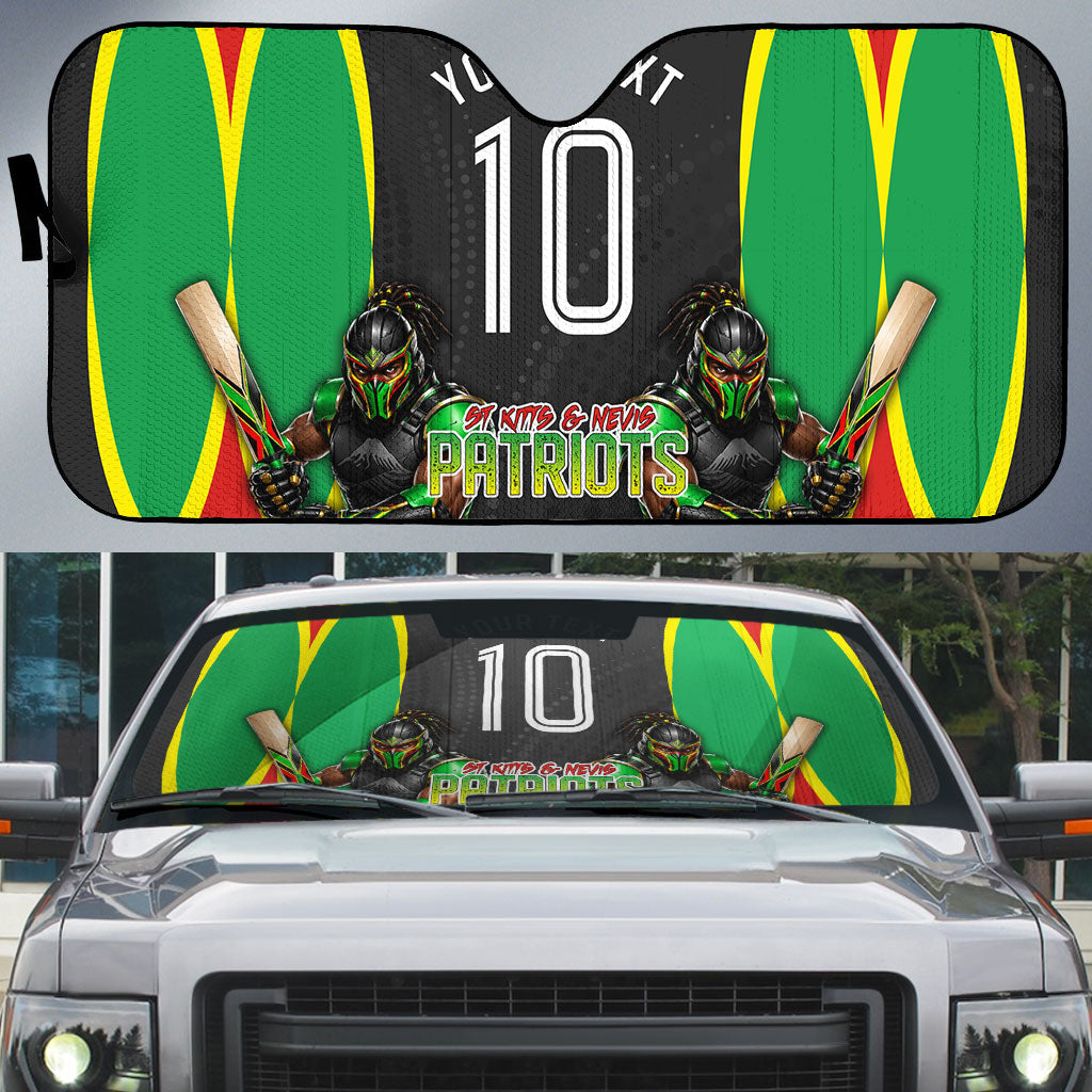 Personalized St Kitts And Nevis Patriots Auto Sun Shade Caribbean Cricket Player Graphic Art