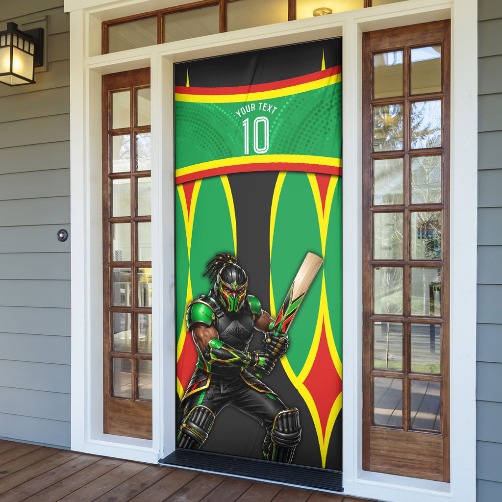 Personalized St Kitts And Nevis Patriots Door Cover Caribbean Cricket Player Graphic Art