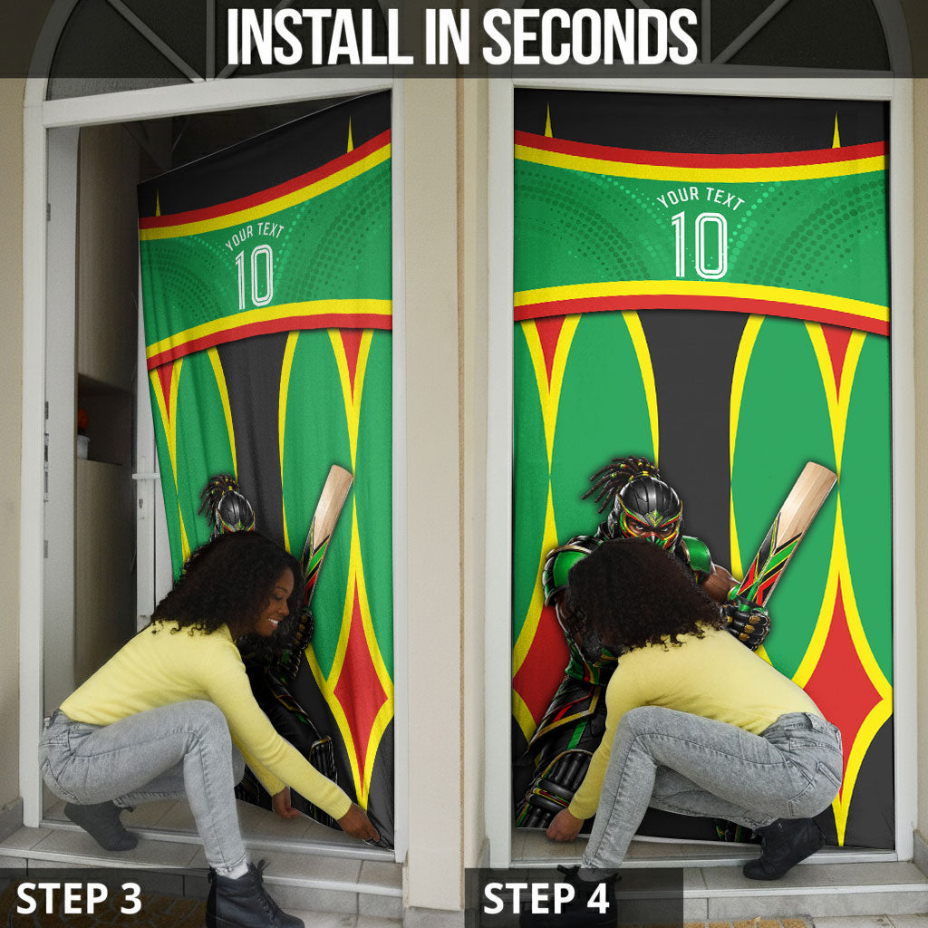 Personalized St Kitts And Nevis Patriots Door Cover Caribbean Cricket Player Graphic Art