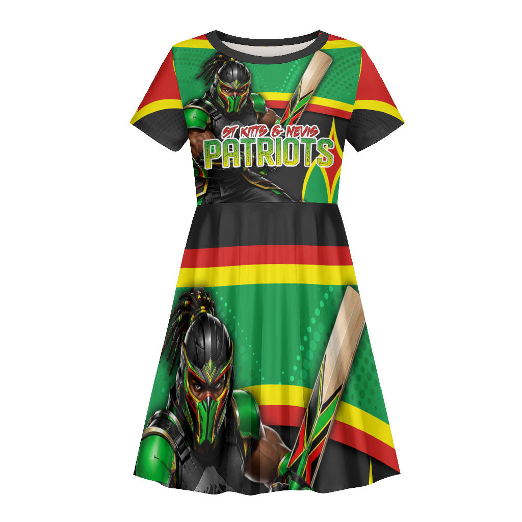 Personalized St Kitts And Nevis Patriots Kid Short Sleeve Dress Caribbean Cricket Player Graphic Art