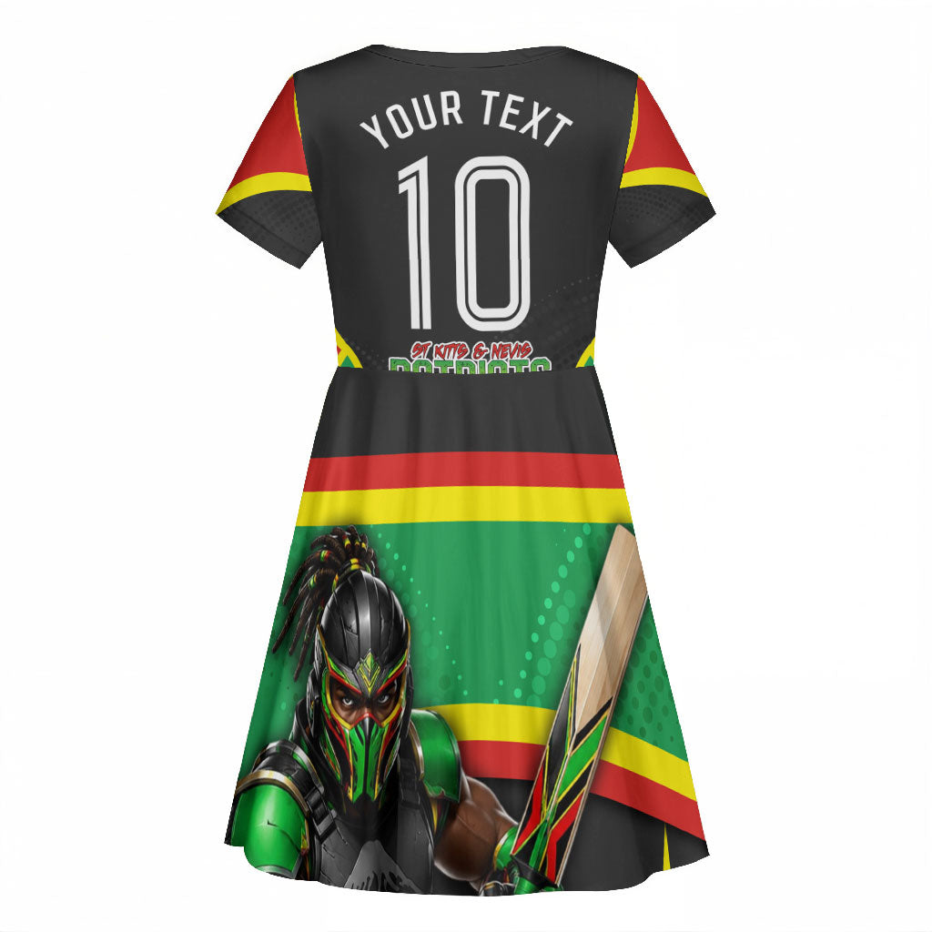 Personalized St Kitts And Nevis Patriots Kid Short Sleeve Dress Caribbean Cricket Player Graphic Art