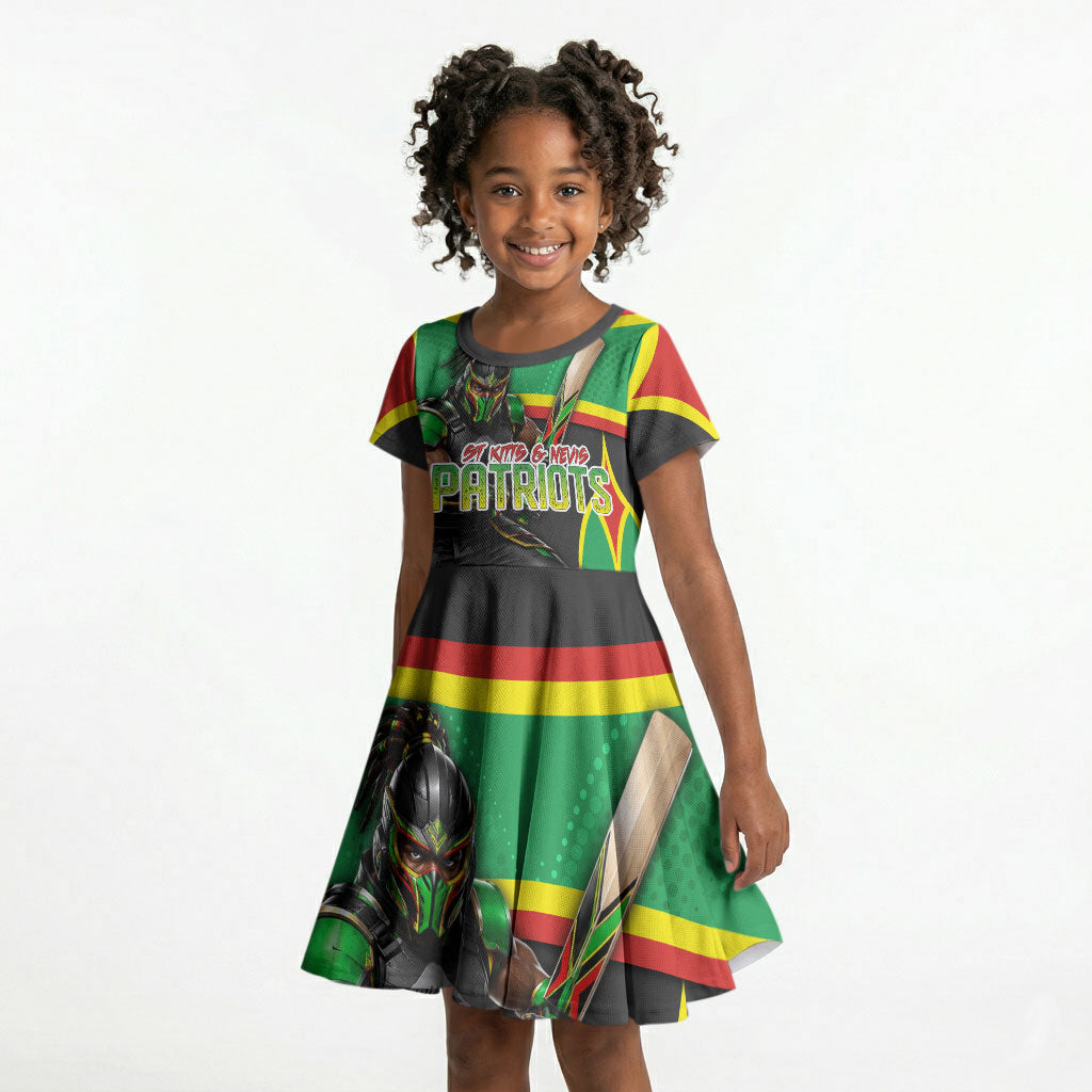 Personalized St Kitts And Nevis Patriots Kid Short Sleeve Dress Caribbean Cricket Player Graphic Art