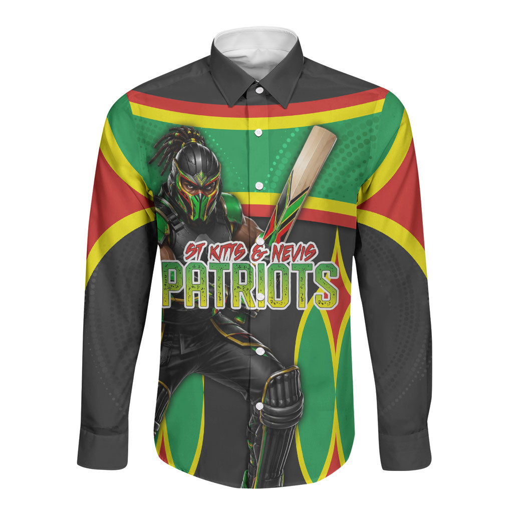 Personalized St Kitts And Nevis Patriots Long Sleeve Button Shirt Caribbean Cricket Player Graphic Art