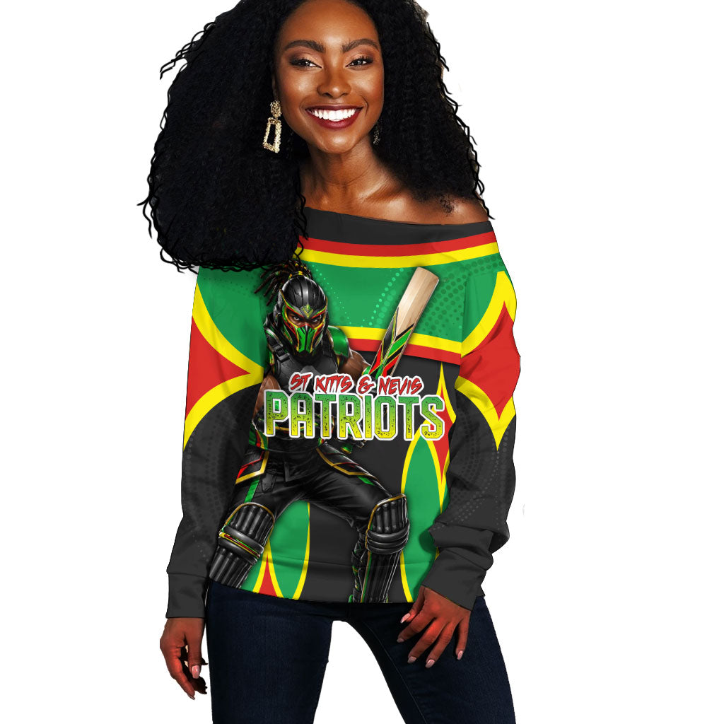 Personalized St Kitts And Nevis Patriots Off Shoulder Sweater Caribbean Cricket Player Graphic Art