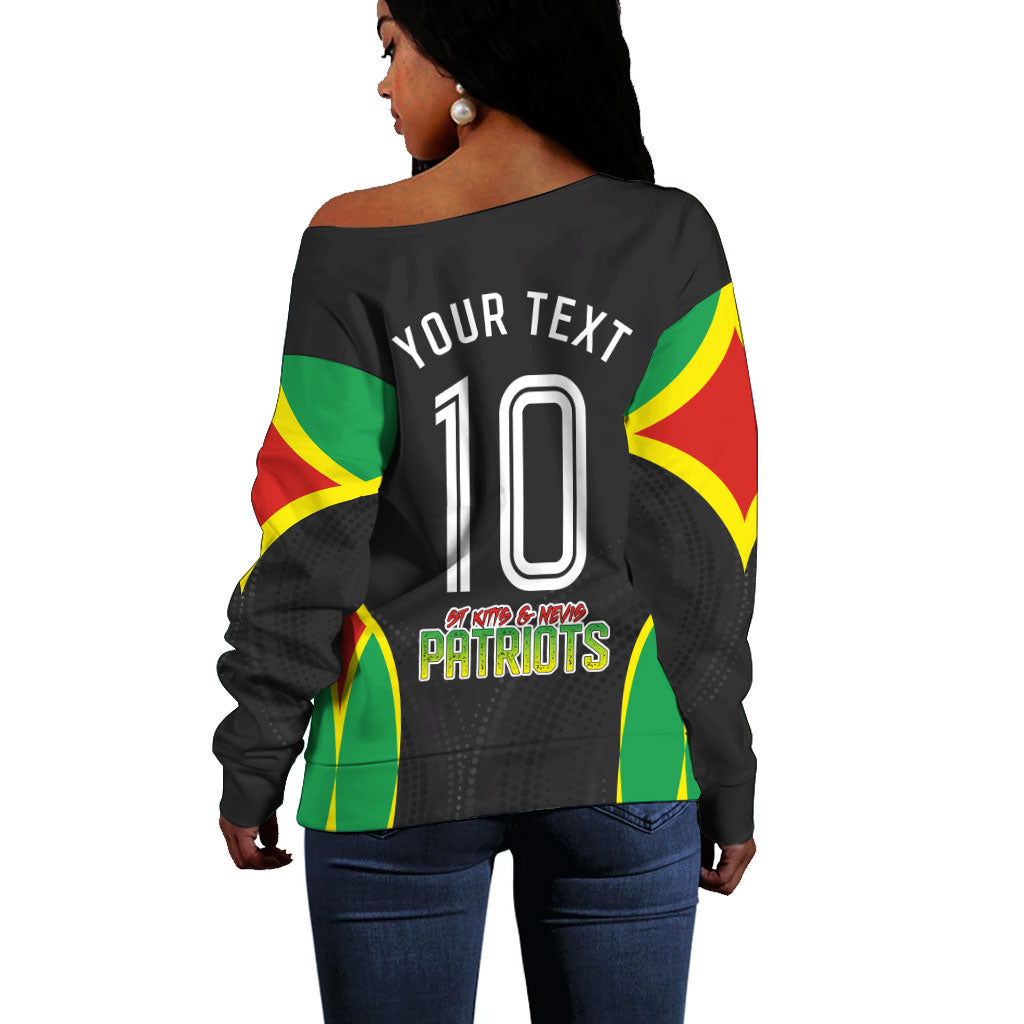 Personalized St Kitts And Nevis Patriots Off Shoulder Sweater Caribbean Cricket Player Graphic Art