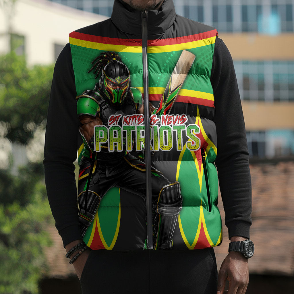 Personalized St Kitts And Nevis Patriots Sleeveless Puffer Jacket Caribbean Cricket Player Graphic Art