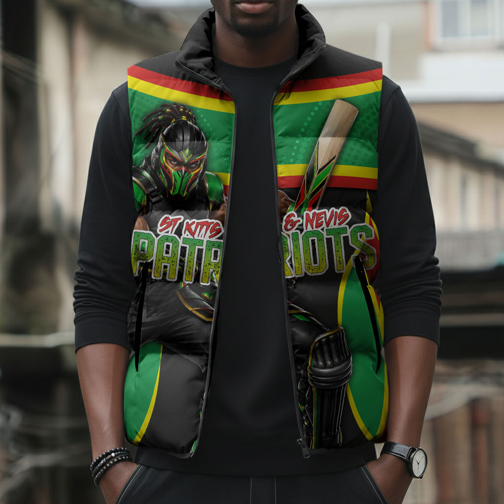 Personalized St Kitts And Nevis Patriots Sleeveless Puffer Jacket Caribbean Cricket Player Graphic Art