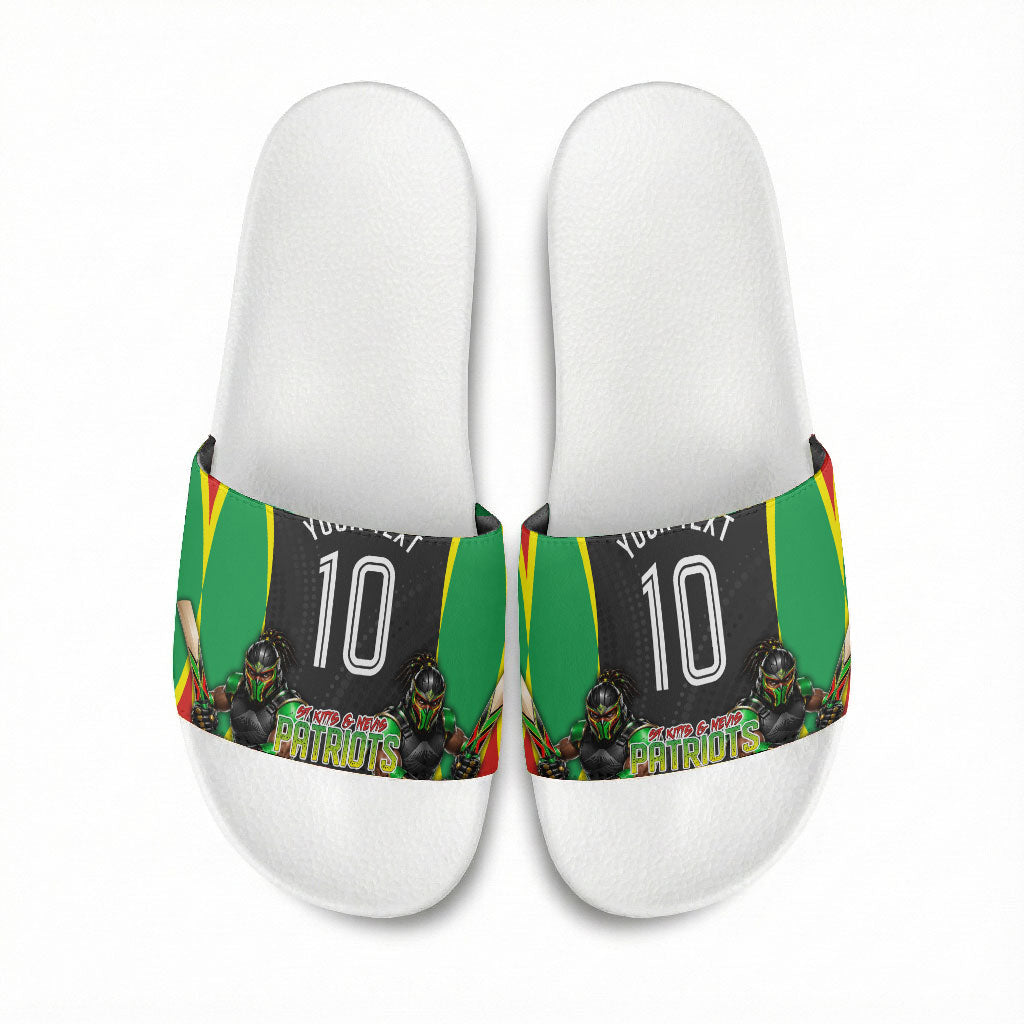 Personalized St Kitts And Nevis Patriots Slide Sandals Caribbean Cricket Player Graphic Art