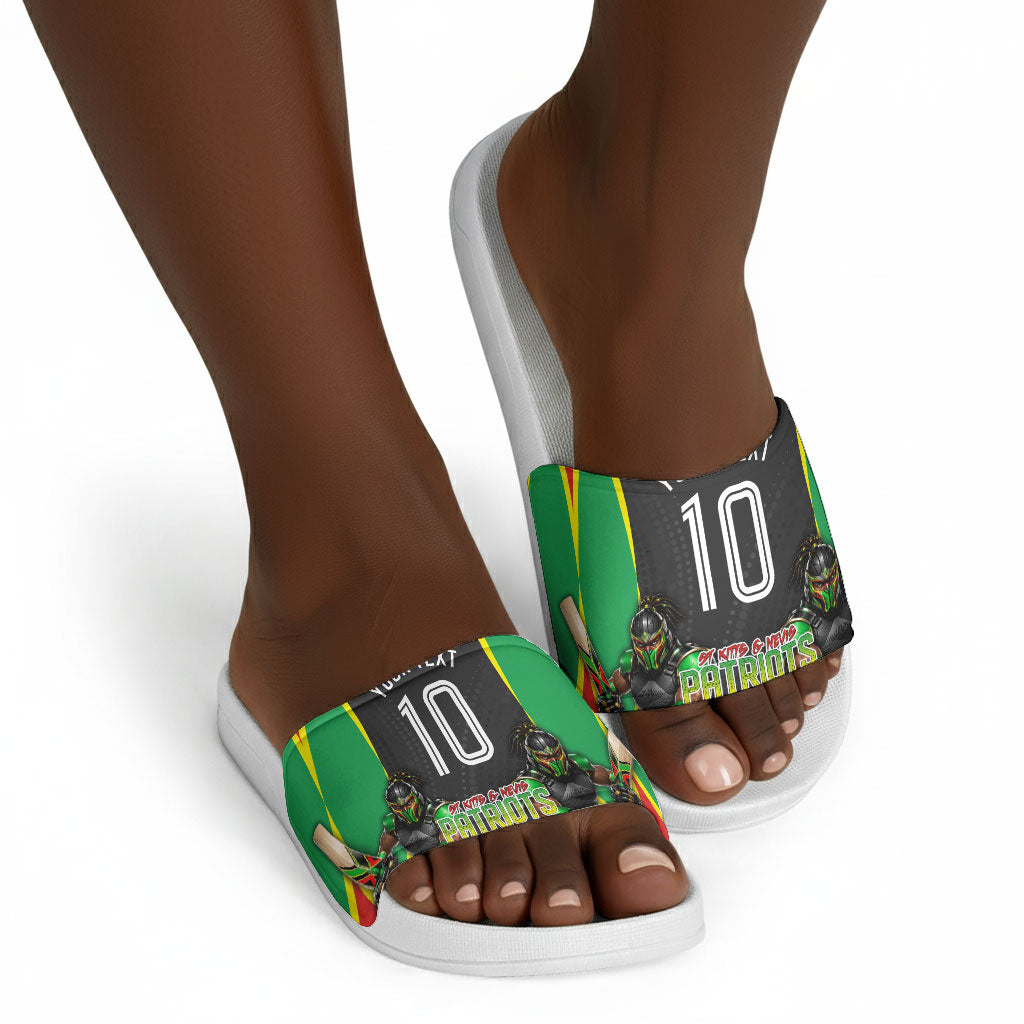 Personalized St Kitts And Nevis Patriots Slide Sandals Caribbean Cricket Player Graphic Art