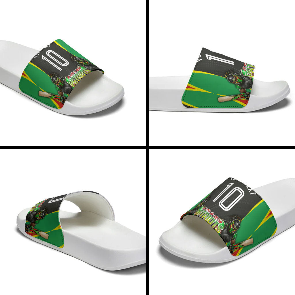 Personalized St Kitts And Nevis Patriots Slide Sandals Caribbean Cricket Player Graphic Art