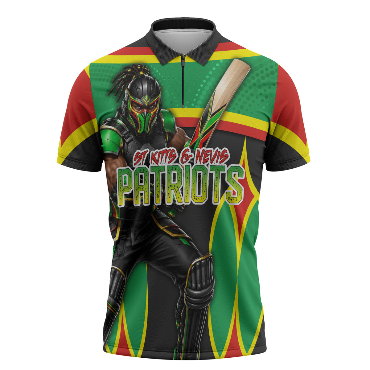 Personalized St Kitts And Nevis Patriots Zipper Polo Shirt Caribbean Cricket Player Graphic Art