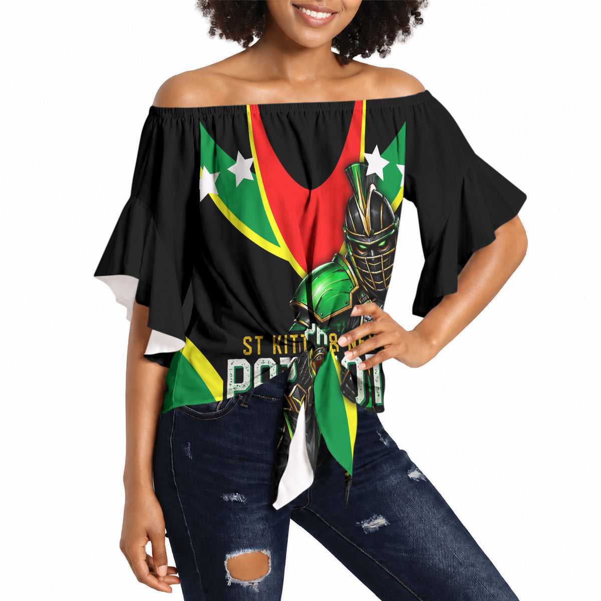 Personalized St Kitts And Nevis Patriots Cricket Off Shoulder Wrap Waist Top Dynamic Player Celebration Team Pride