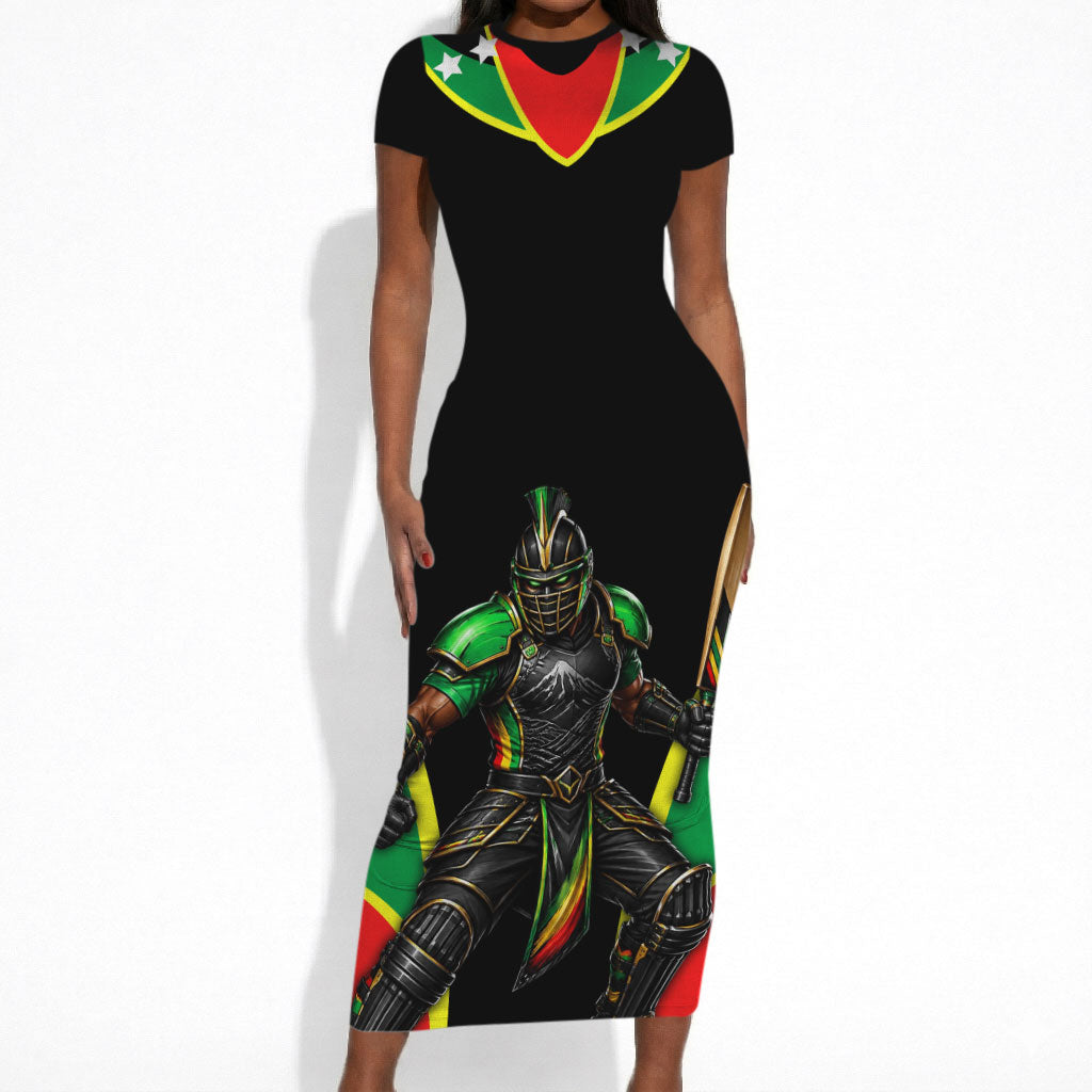 Personalized St Kitts And Nevis Patriots Cricket Short Sleeve Bodycon Dress Dynamic Player Celebration Team Pride