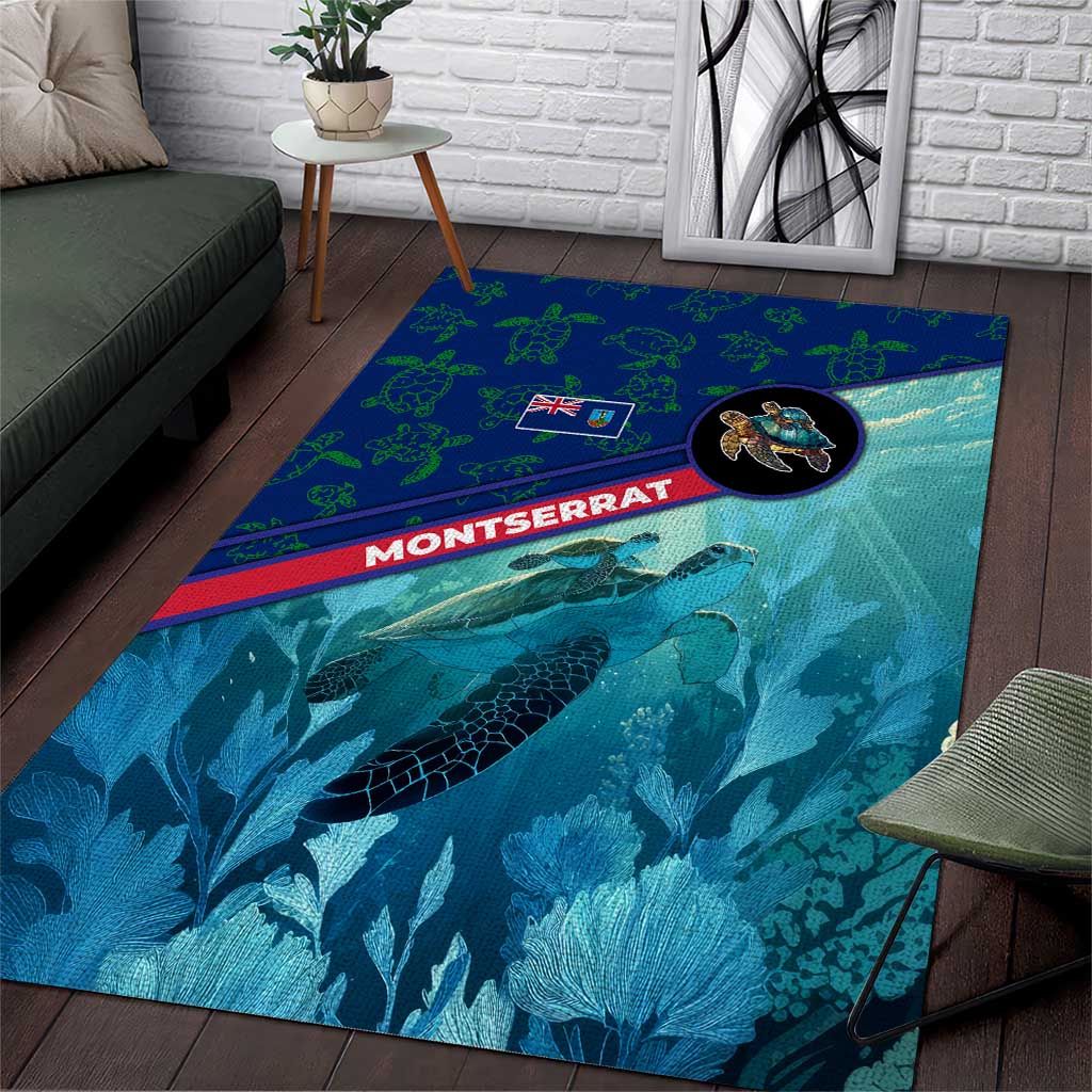 Montserrat Area Rug with Sea Turtle Illustration Blue Underwater Ocean Design - Wonder Print Shop