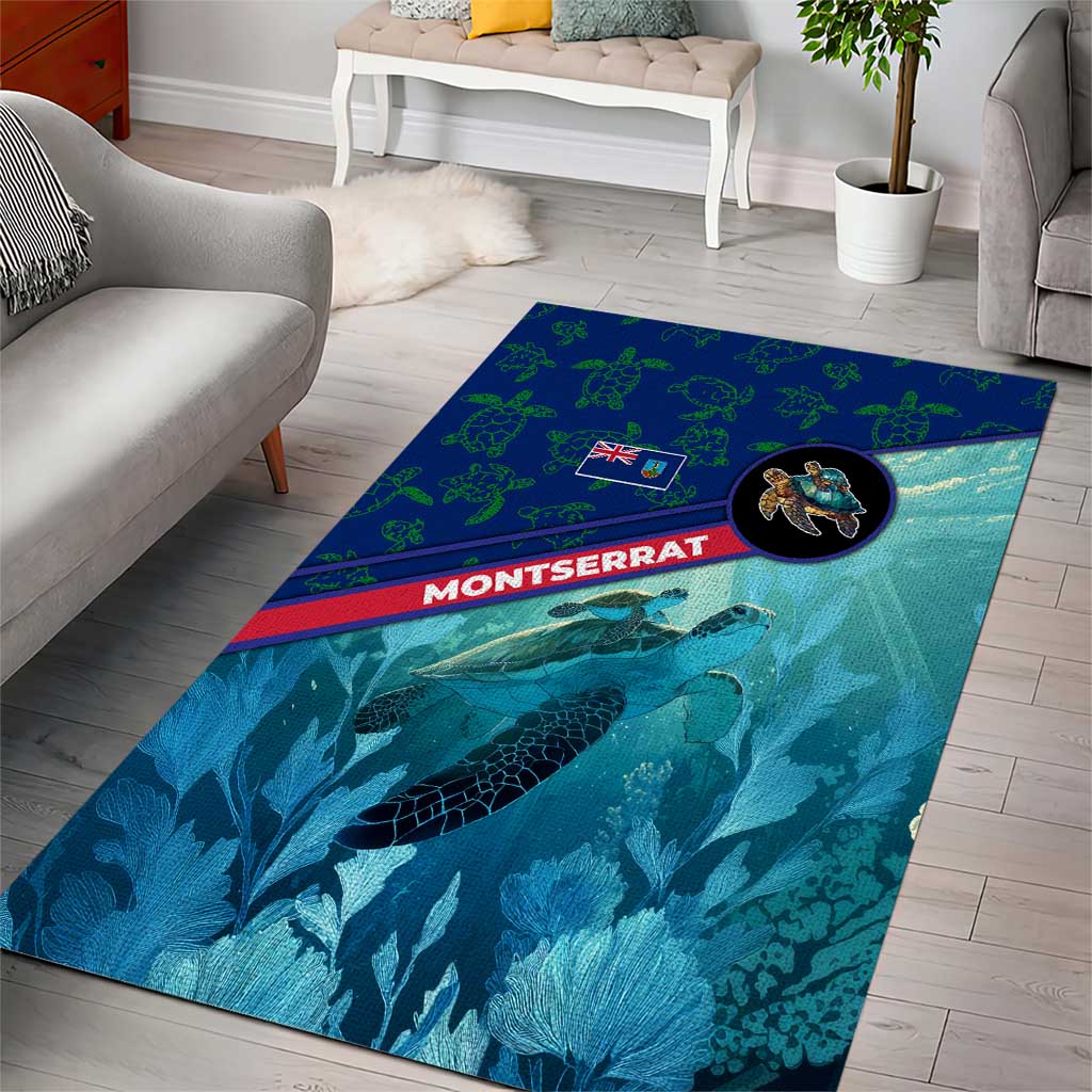 Montserrat Area Rug with Sea Turtle Illustration Blue Underwater Ocean Design - Wonder Print Shop