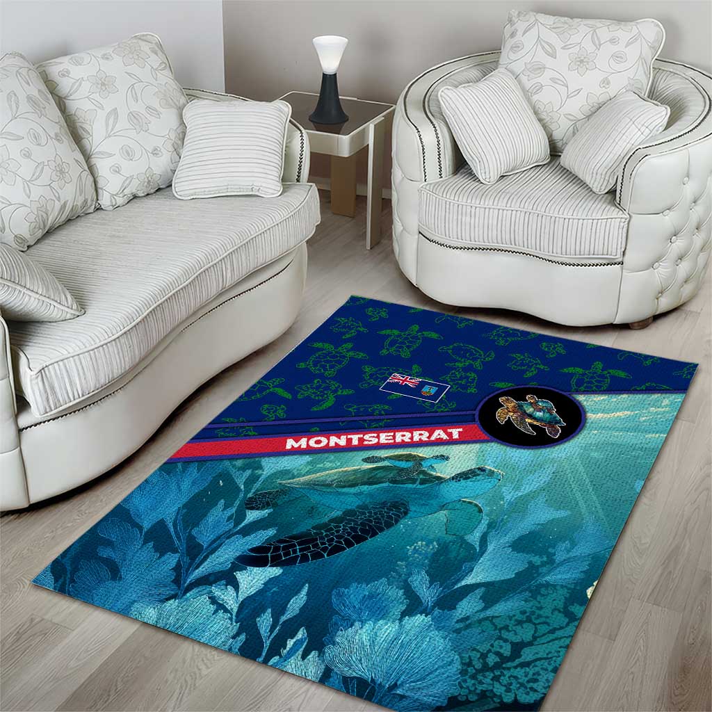 Montserrat Area Rug with Sea Turtle Illustration Blue Underwater Ocean Design - Wonder Print Shop