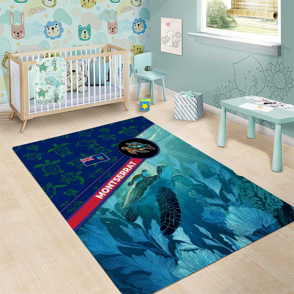 Montserrat Area Rug with Sea Turtle Illustration Blue Underwater Ocean Design - Wonder Print Shop