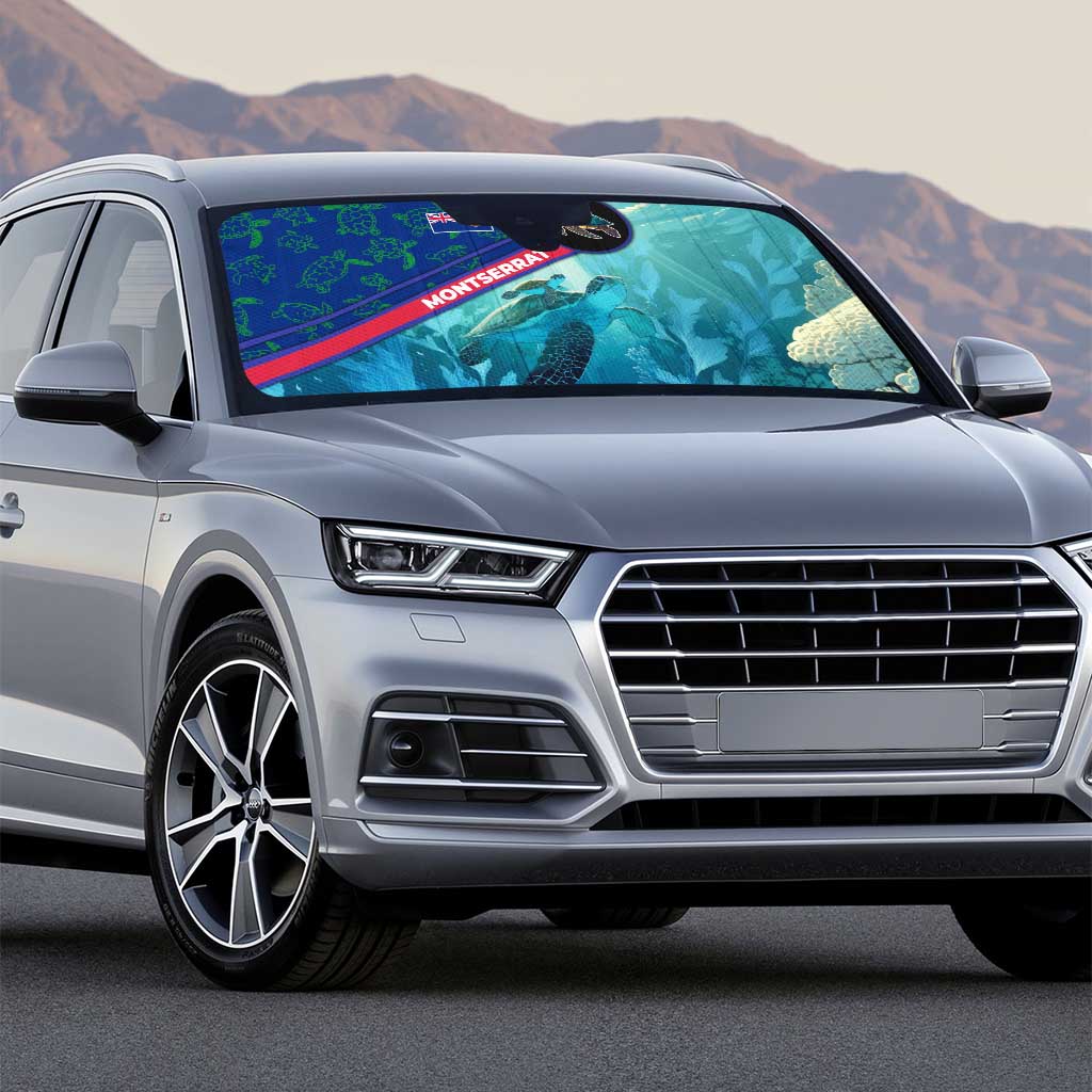 Montserrat Auto Sun Shade with Sea Turtle Illustration Blue Underwater Ocean Design - Wonder Print Shop