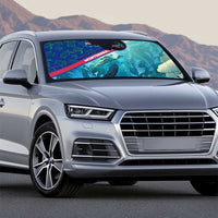 Montserrat Auto Sun Shade with Sea Turtle Illustration Blue Underwater Ocean Design - Wonder Print Shop