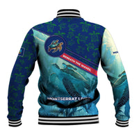 Montserrat Baseball Jacket with Sea Turtle Illustration Blue Underwater Ocean Design - Wonder Print Shop
