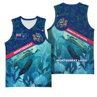 Montserrat Basketball Jersey with Sea Turtle Illustration Blue Underwater Ocean Design - Wonder Print Shop