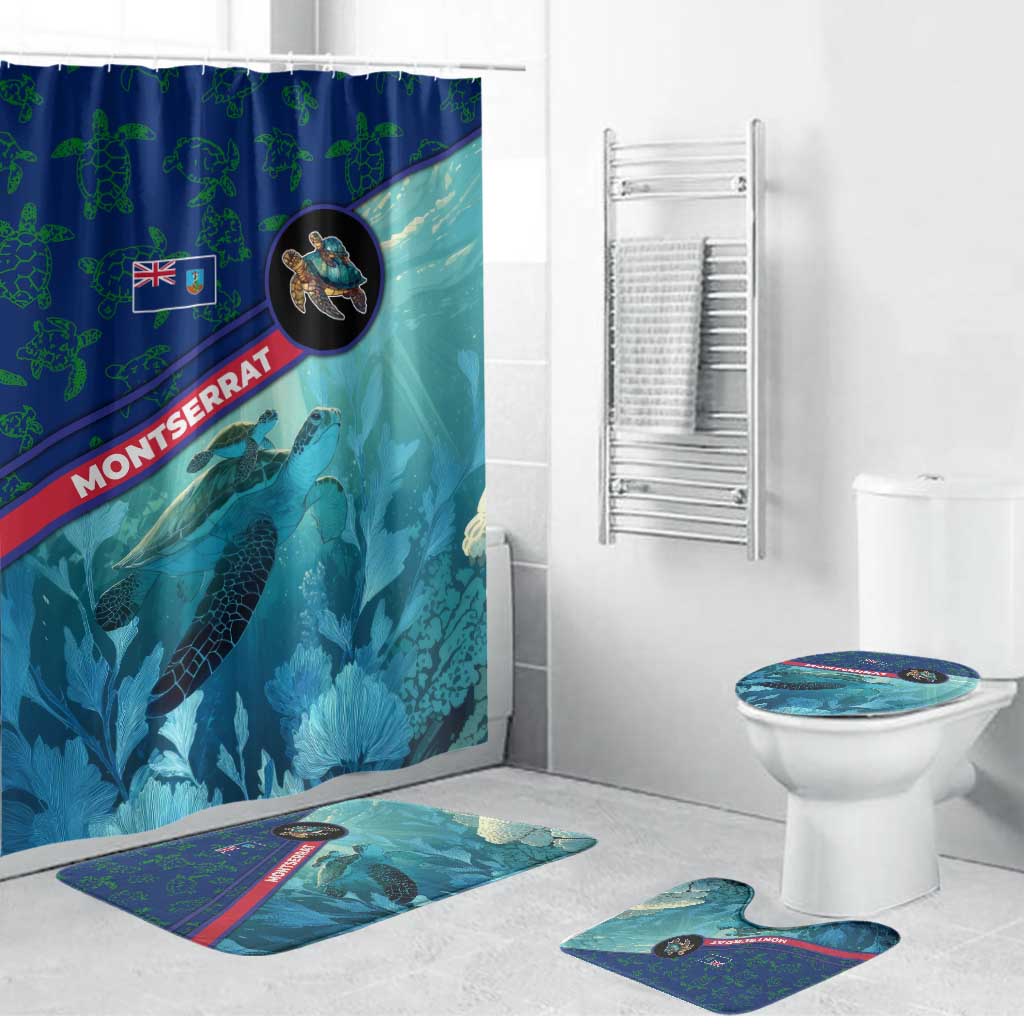 Montserrat Bathroom Set with Sea Turtle Illustration Blue Underwater Ocean Design - Wonder Print Shop