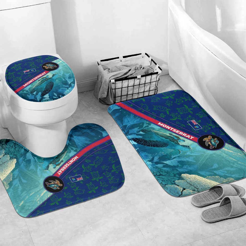 Montserrat Bathroom Set with Sea Turtle Illustration Blue Underwater Ocean Design - Wonder Print Shop
