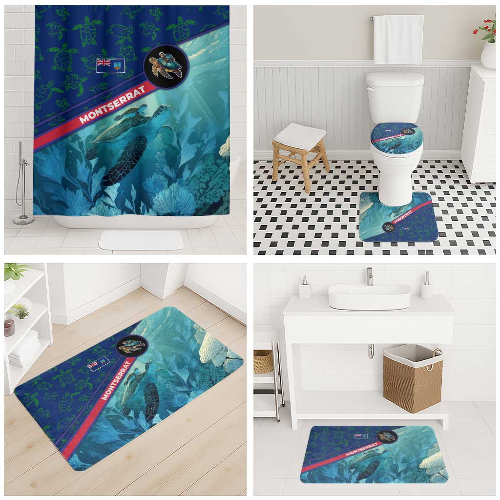 Montserrat Bathroom Set with Sea Turtle Illustration Blue Underwater Ocean Design - Wonder Print Shop