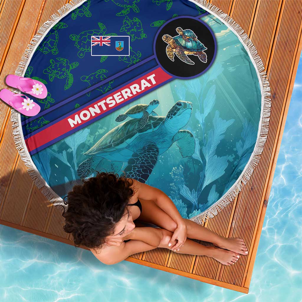 Montserrat Beach Blanket with Sea Turtle Illustration Blue Underwater Ocean Design - Wonder Print Shop