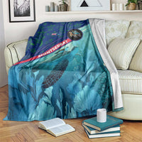Montserrat Blanket with Sea Turtle Illustration Blue Underwater Ocean Design - Wonder Print Shop