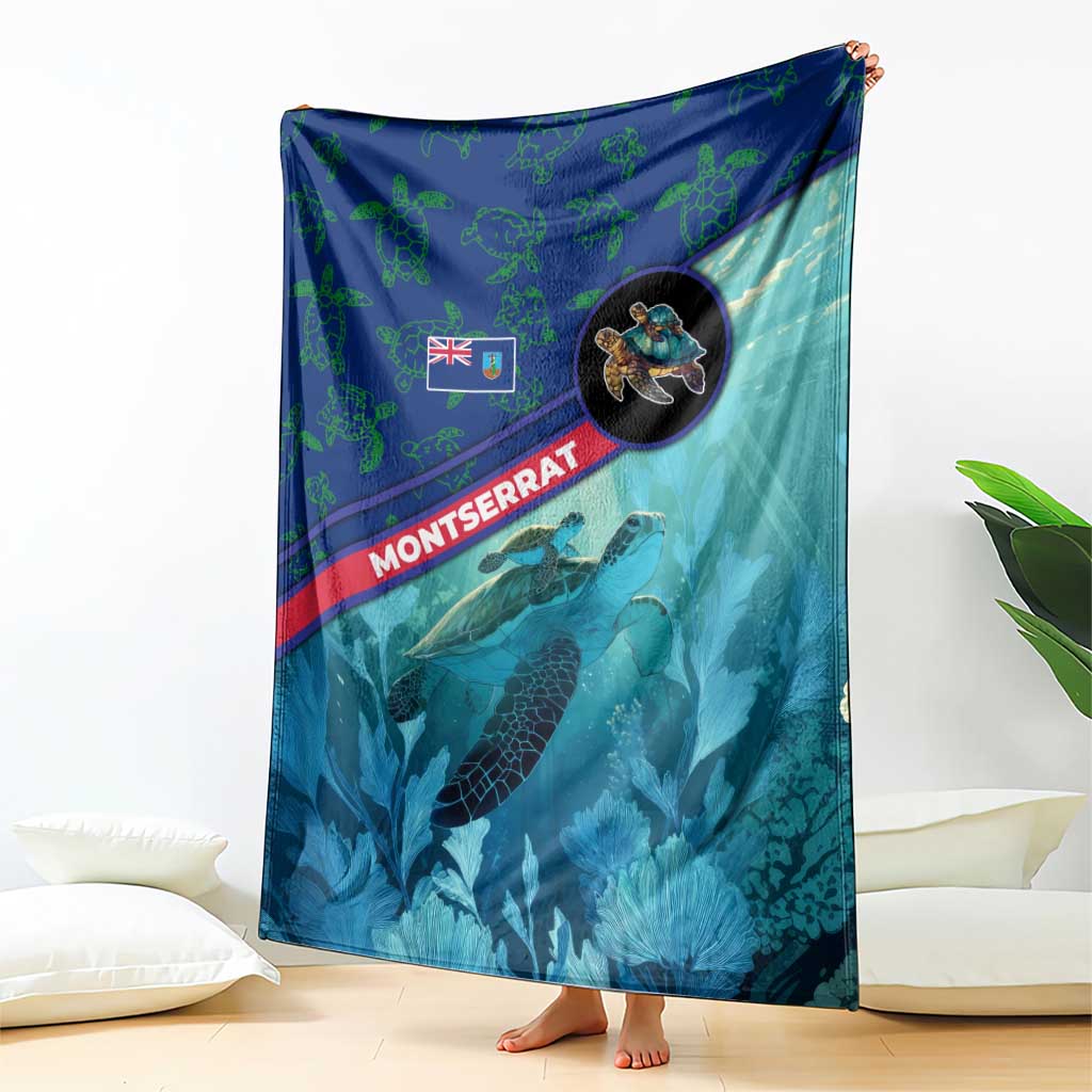 Montserrat Blanket with Sea Turtle Illustration Blue Underwater Ocean Design - Wonder Print Shop