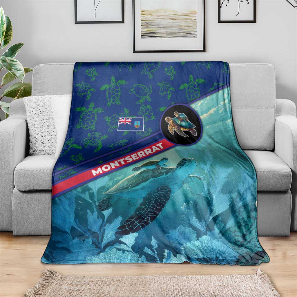 Montserrat Blanket with Sea Turtle Illustration Blue Underwater Ocean Design - Wonder Print Shop