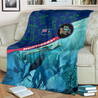 Montserrat Blanket with Sea Turtle Illustration Blue Underwater Ocean Design - Wonder Print Shop